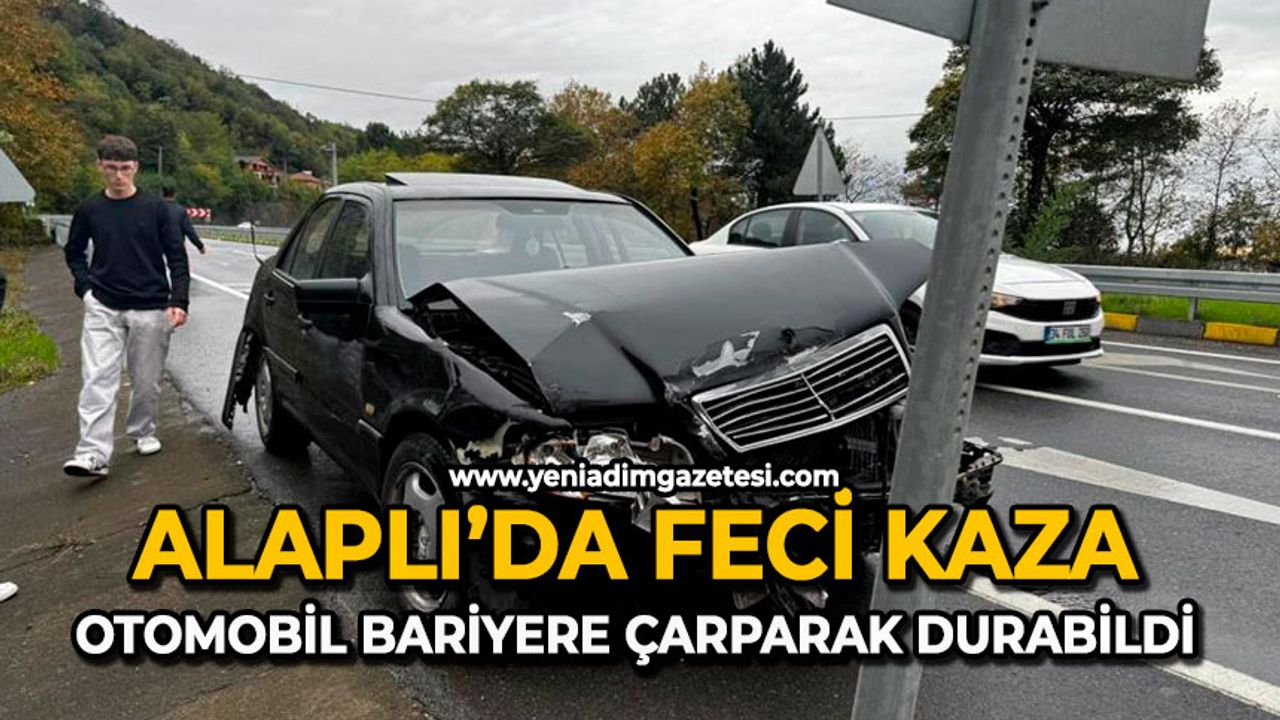 Alaplı’da feci kaza: Otomobil bariyere çarparak durabildi