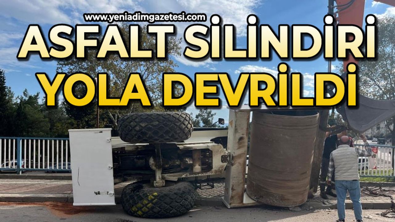 Asfalt silindiri yola devrildi: 1 yaralı