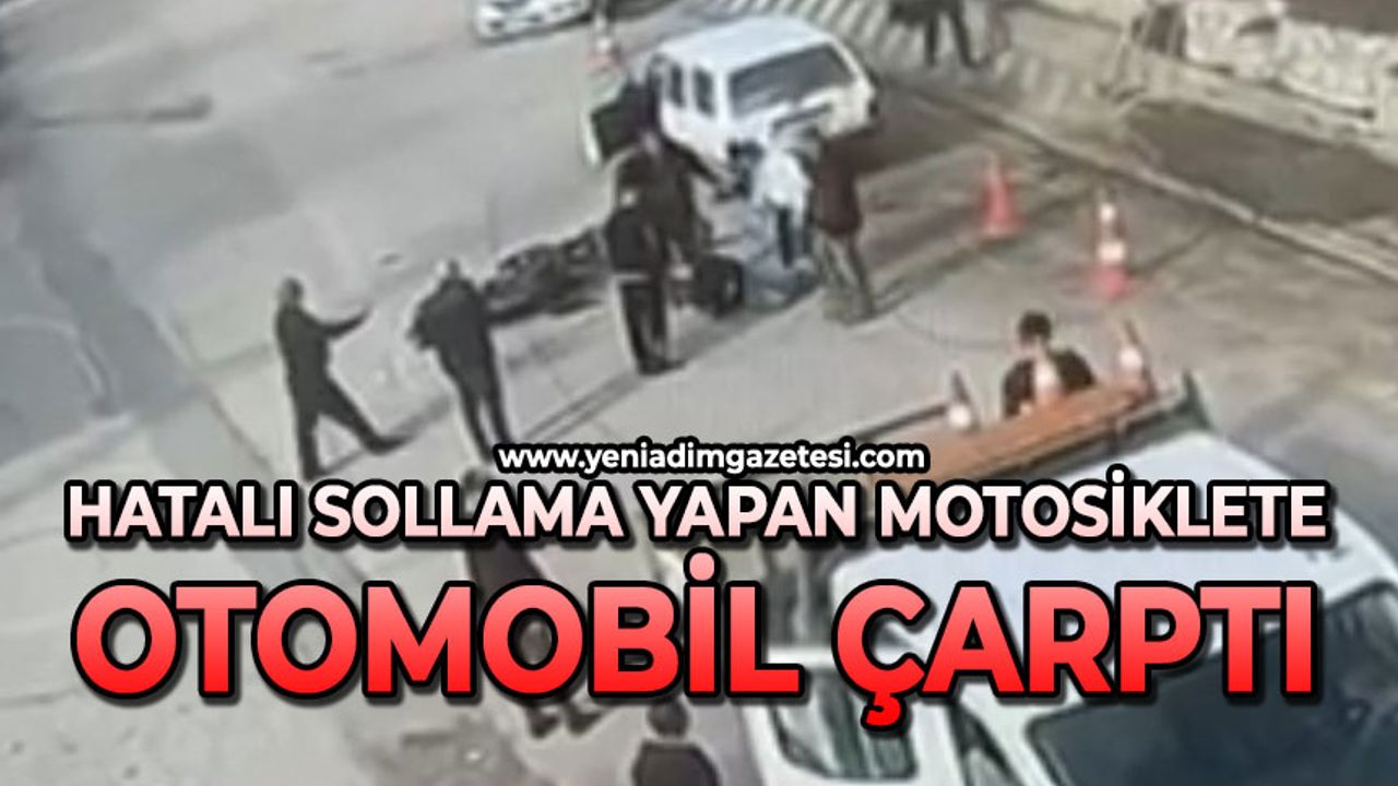 Hatalı sollama yapan motosiklete otomobil çarptı