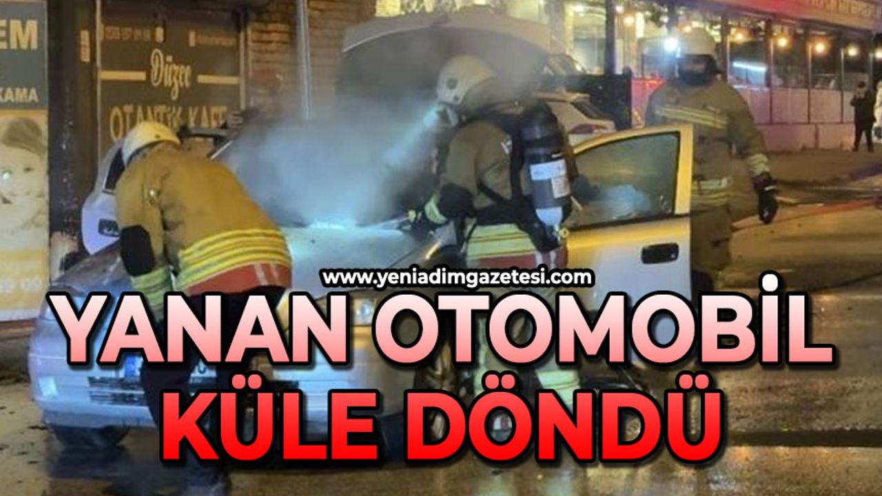 Otomobil alev alev yanarak küle döndü