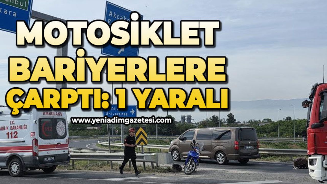 Virajı alamayan motosiklet sürücüsü bariyere çarptı