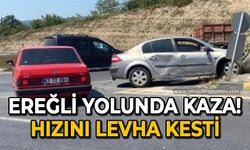 Zonguldak-Ereğli yolunda kaza: Levhaya çarparak durabildi!