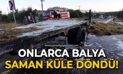 Traktörün römork kısmında yangın: Saman balyaları küle döndü!