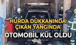 Hurda dükkanında çıkan yangında otomobil kül oldu