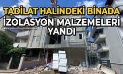 Tadilat halindeki binada izolasyon malzemeleri yandı