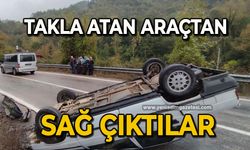 Takla atan araçtan sağ çıktılar