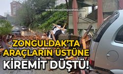 Zonguldak’ta araçların üstüne kiremit düştü!