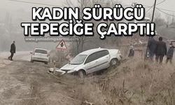 Kadın sürücü tepeciğe çarptı: 1 yaralı