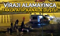 Virajı alamadı: Takla atıp, kanala düştü!