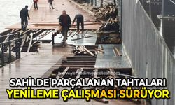 Zonguldak Sahili'nde parçalanan tahtaları yenilemeye çalışması sürüyor