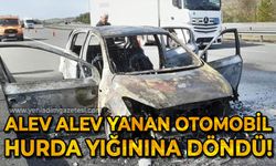 Alev alev yanan otomobil hurda yığınına döndü!