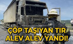 Zonguldak yolunda çöp kamyonu alev alev yandı!