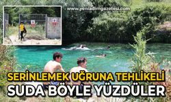 Serinlemek uğruna tehlikeli suda böyle yüzdüler