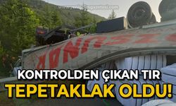 Kontrolden çıkan tır tepetaklak oldu!