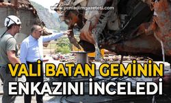 Vali batan geminin enkazını inceledi