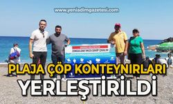 Plaja çöp konteynırları yerleştirildi