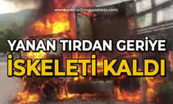 Yanan tırdan geriye iskeleti kaldı