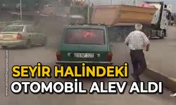 Seyir halindeki otomobil alev aldı