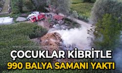 Çocuklar kibritle 990 balya samanı yaktı