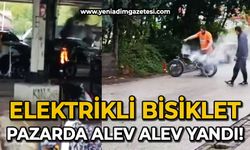 Elektrikli bisiklet pazar yerinde alev aldı!