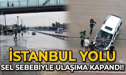 Sel suları yolu trafiğe kapattı: İstanbul yolu kapandı