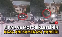 Pikap ve motosikletlinin kaza anı kameraya yansıdı