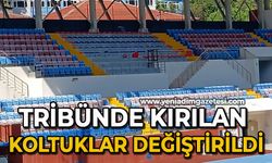 Tribünde kırılan koltuklar değiştirildi