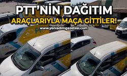 PTT’nin dağıtım araçlarıyla halı saha maçına geldiler