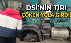 DSİ'nin tırı çöken yola girdi