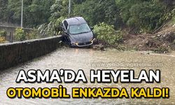 Asma'da heyelan: Otomobil enkazda kaldı