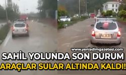 Sahil yolunda son durum: Araçlar sular altında kaldı