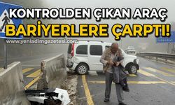 Kontrolden çıkan araç bariyerlere çarptı