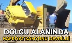 Dolgu alanında hafriyat kamyonet devrildi