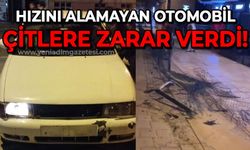 Hızını alamayan otomobil tel çitlere zarar verdi