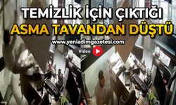 Temizlik için çıktığı asma tavan çöktü, kendini yerde buldu