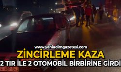 Zincirleme kaza: 2 tır ile 2 otomobil birbirine girdi