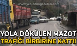 Yola dökülen mazot trafiği birbirine kattı!