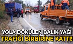 Yola dökülen balık yağı trafiği birbirine kattı