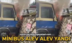 Minibüs alev alev yandı