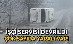 Buzlu yolda işçi servisi devrildi: 9 yaralı