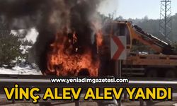 Seyir halindeki vinç alev alev yandı