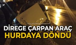 Direğe çarpan araç hurdaya döndü