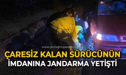 Çaresiz kalan sürücünün imdadına jandarma yetişti