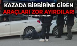 Zincirleme kazada birbirine giren araçları zor ayırdılar