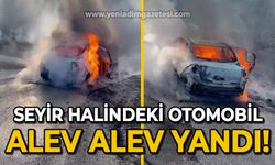 Seyir halindeyken alev alan otomobil tamamen yandı