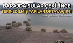 Kızılcapınar Barajı'nda sular çekilince terk edilmiş yapılar ortaya çıktı