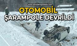 Kar ve buz etkisi nedeniyle otomobil şarampole devrildi