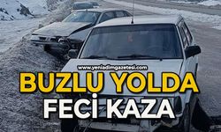 Buzlu yolda feci kaza