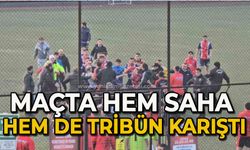 Amatör maçta devre arası hem saha hem de tribün karıştı