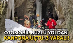 Buz kaplı yoldan çıkan otomobil 30 metreden kanyona uçtu